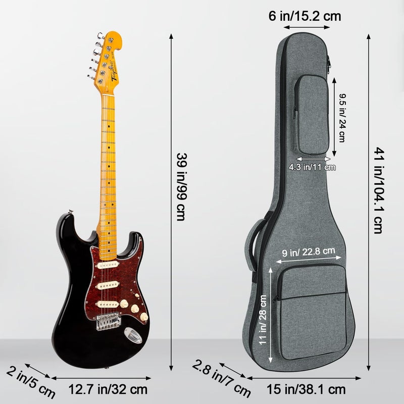 MUZNOTE Store Electric Guitar Bag Padded Electric Guitar Gig Bag 11.5mm Padding Soft Guitar Case with Neck Strap, Back Hanger Loop, Grey - Image 2